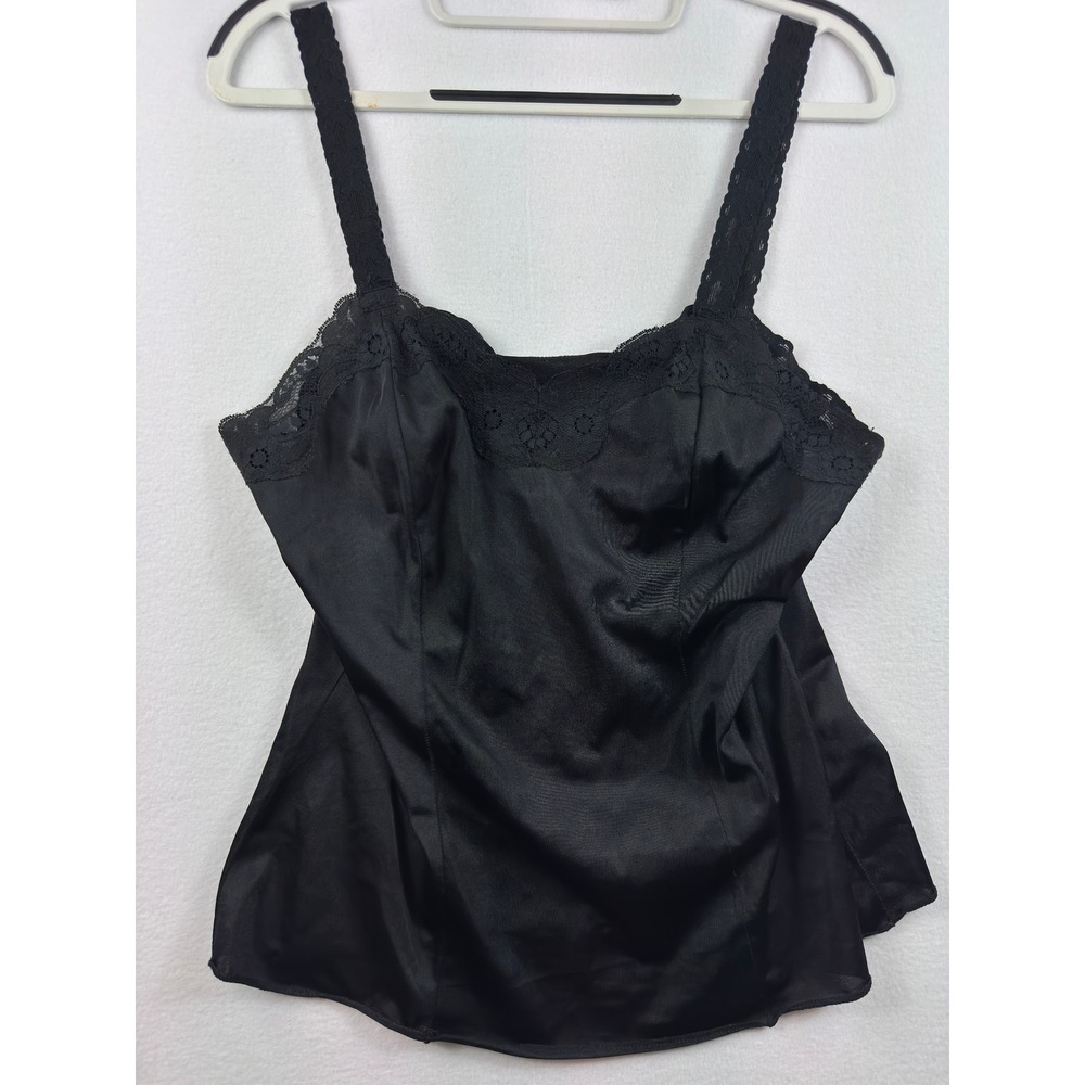Vintage Greenco Maid Black Nylon Lace Cami Womens M Goth Coquette Fairycore USA